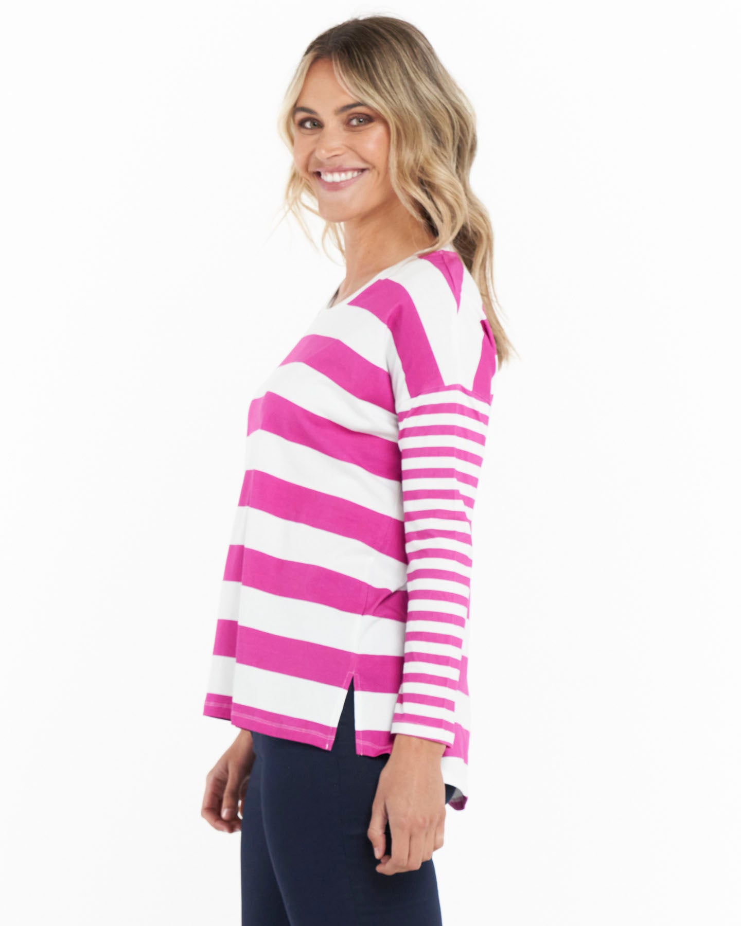 Betty Boxy Tee - Berry Stripe