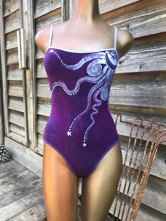 Teal and Purple Moonbeams with Stars Hand Painted Batik Sports Bra –  Batikwalla by Victoria