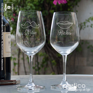 Moustache and Lips © Personalized Wine Glasses - SET of 2