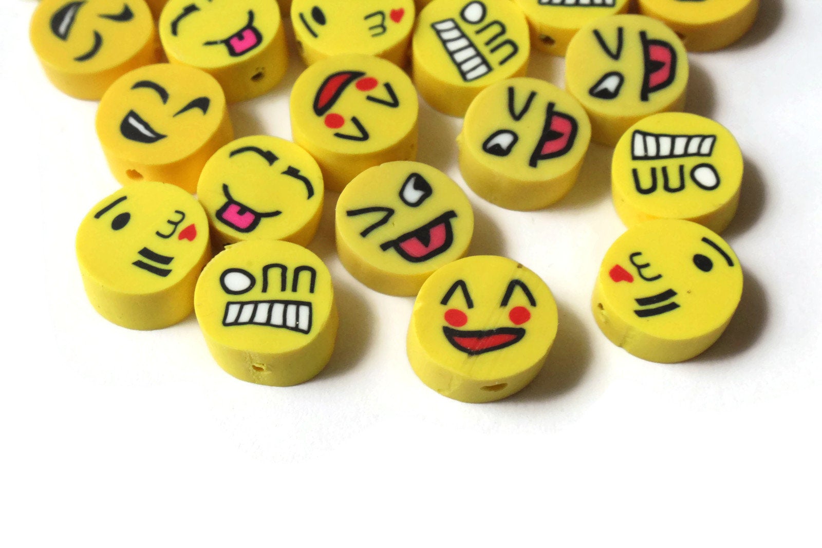 25 Yellow Emoji Beads Polymer Clay Smiley Face Beads Coin Beads ...