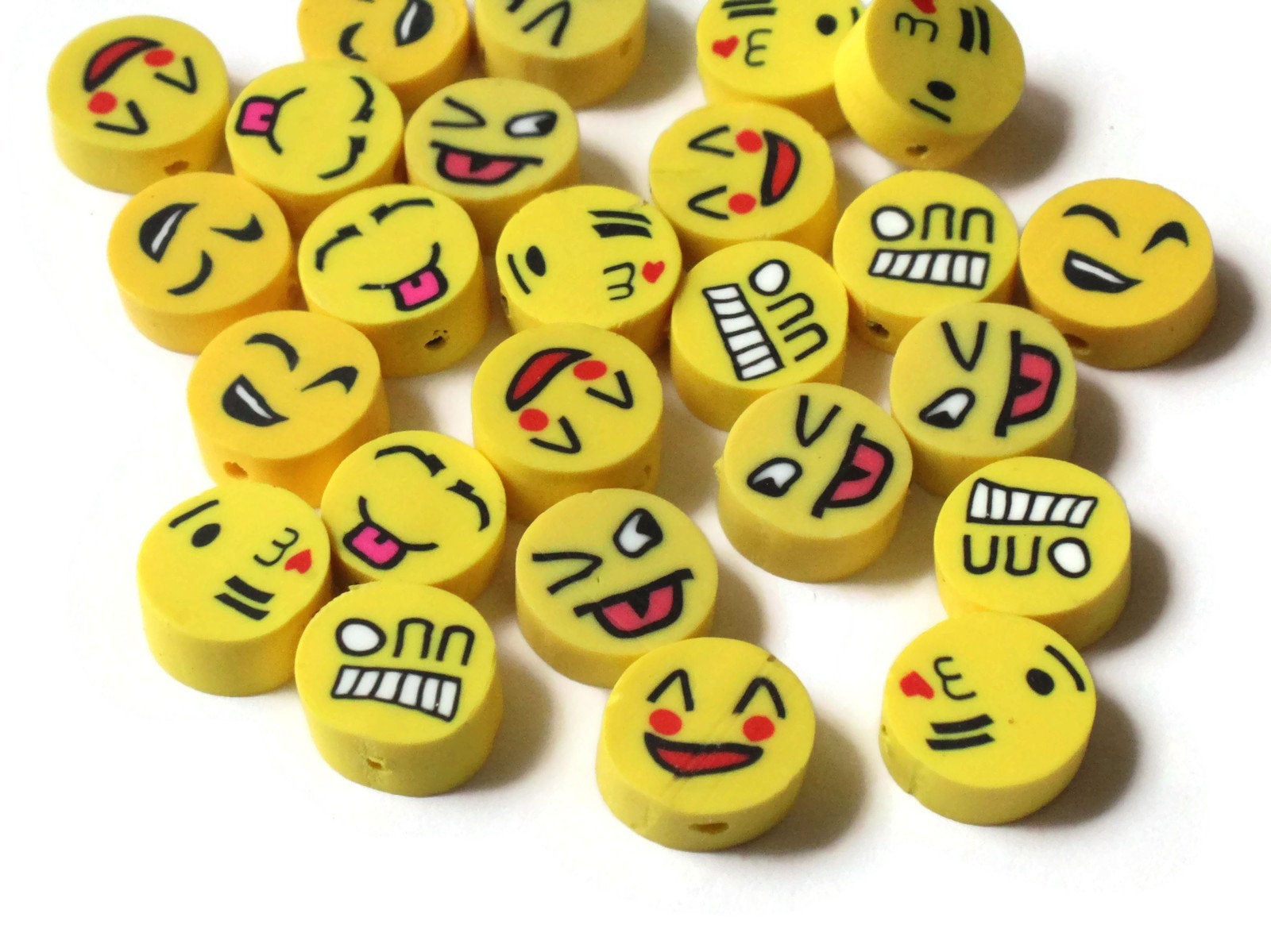 25 Yellow Emoji Beads Polymer Clay Smiley Face Beads Coin Beads ...