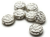7 14mm Silver Flat Round Patterned Coin Beads Vintage Silver Plated Plastic Beads Jewelry Making Beading Supplies Shiny Metal Focal Beads