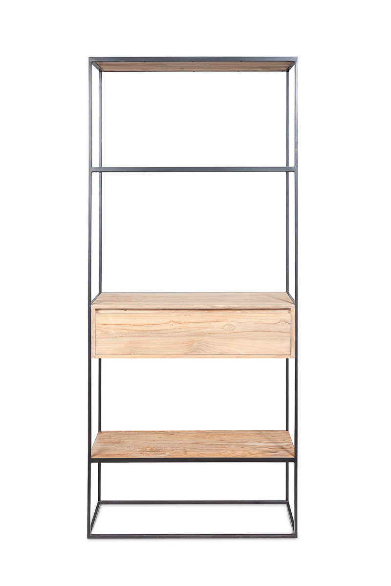Solid Teak Shelf w/ Middle Drawer | Dareels Totem | Woodfurniture.com