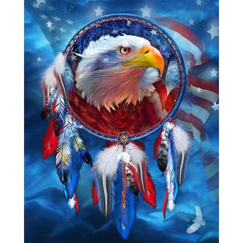 American Flag Eagle Dreamcatcher | Full Round Diamond Painting Kits