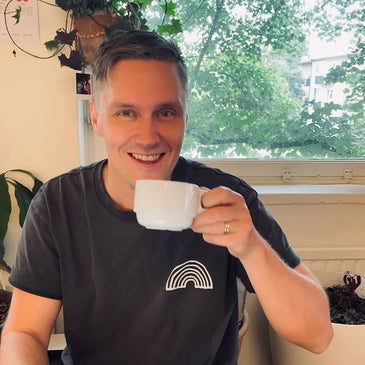 Lars Pilengrim enjoys the first cup of UFO coffee back at the roastery in Stockholm, Sweden. 