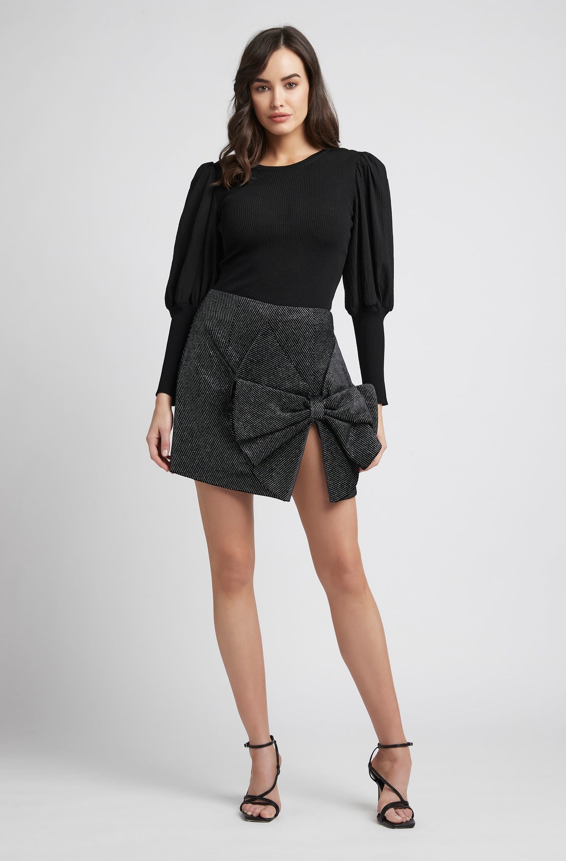 black sequin bow skirt