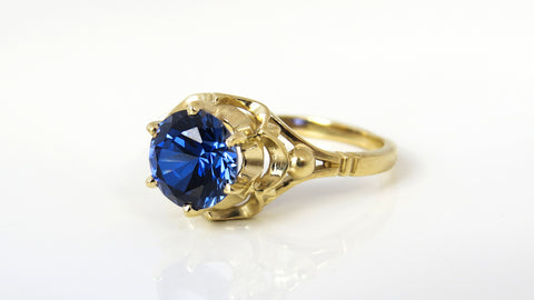 Sapphire Engagement Ring, Sapphire Gold Ring, Vintage Inspired Blue saphire Gold ring, Sapphire solitaire Ring