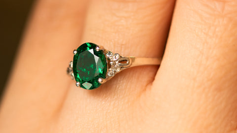 Emerald Engagement Ring, Vintage Inspired Emerald Engagement Ring in 14k Gold, Oval Emerald Gold Ring
