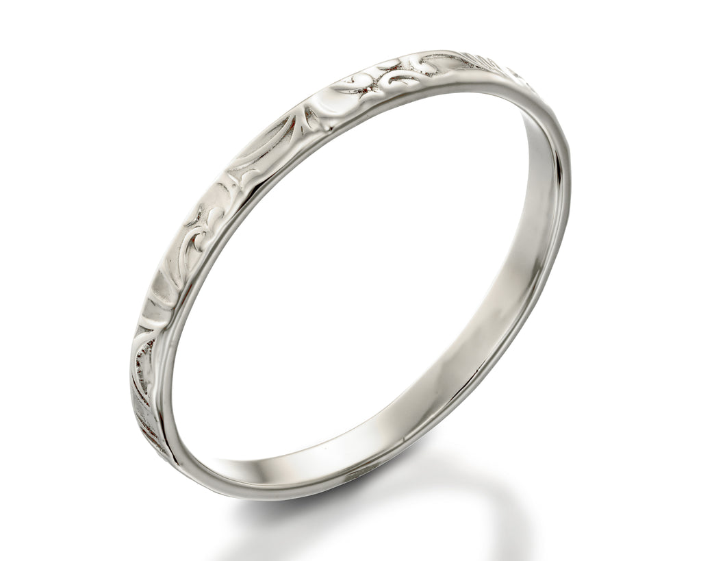 Flower Wedding Band, Platinum Bridal Ring for Women ADLR339B