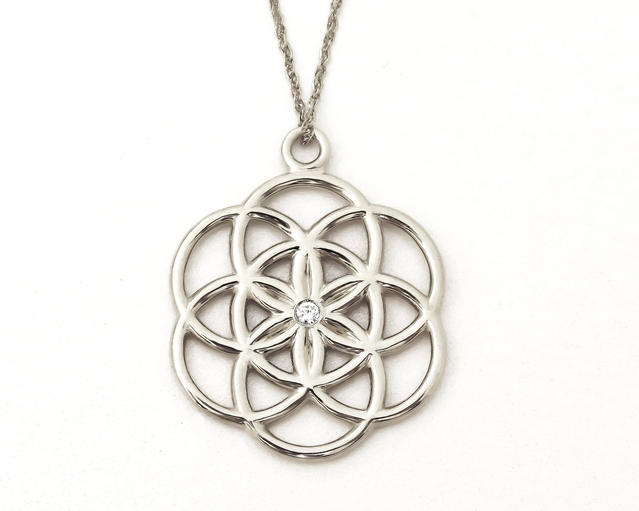 Solid 14k Gold Round Flower Of Life Sacred Geometry Spiritual Pendant-