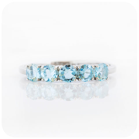 aquamarine, half eternity ring