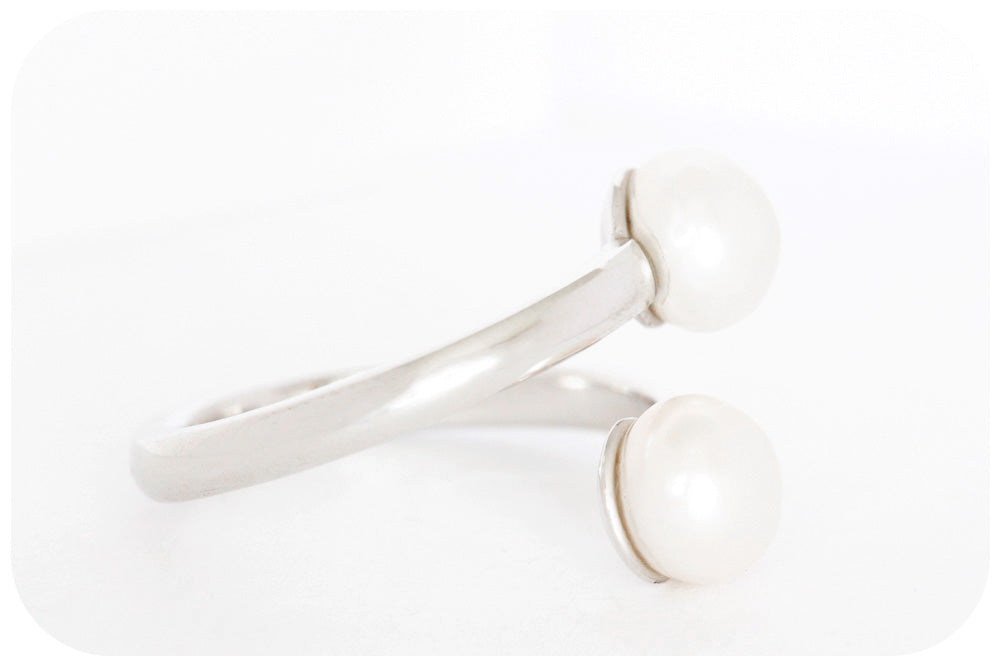 Lustrous White Fresh Water Pearl Wrap-Around Ring (7mm) Handmade in 925 Sterling Silver - Victoria's Jewellery