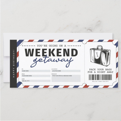 Weekend Getaway Gold Gift Travel Ticket Voucher - last minute christmas gifts for girlfriend