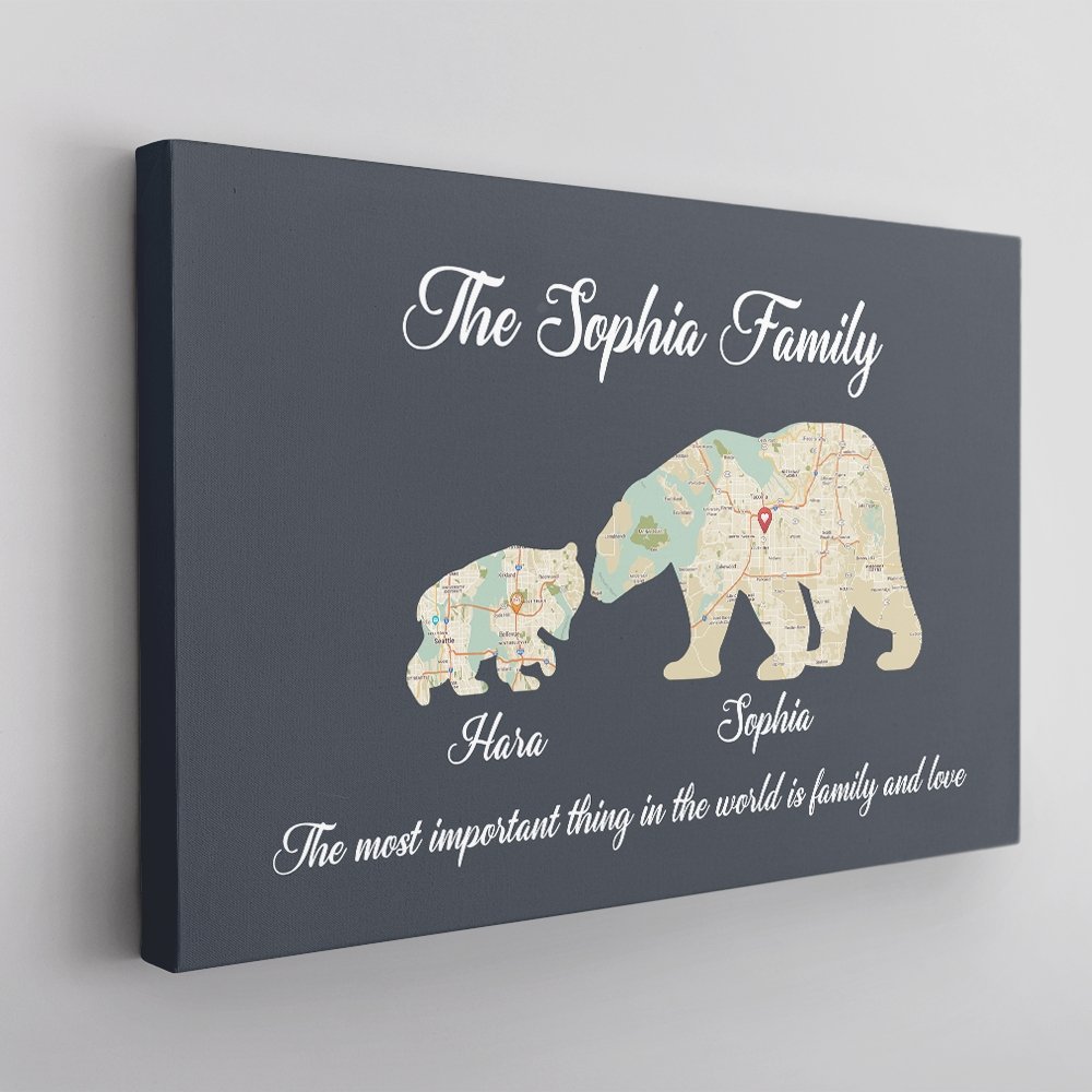 Personalized Papa Bear Canvas Wall Art, Father's Day Gifts, Canvas