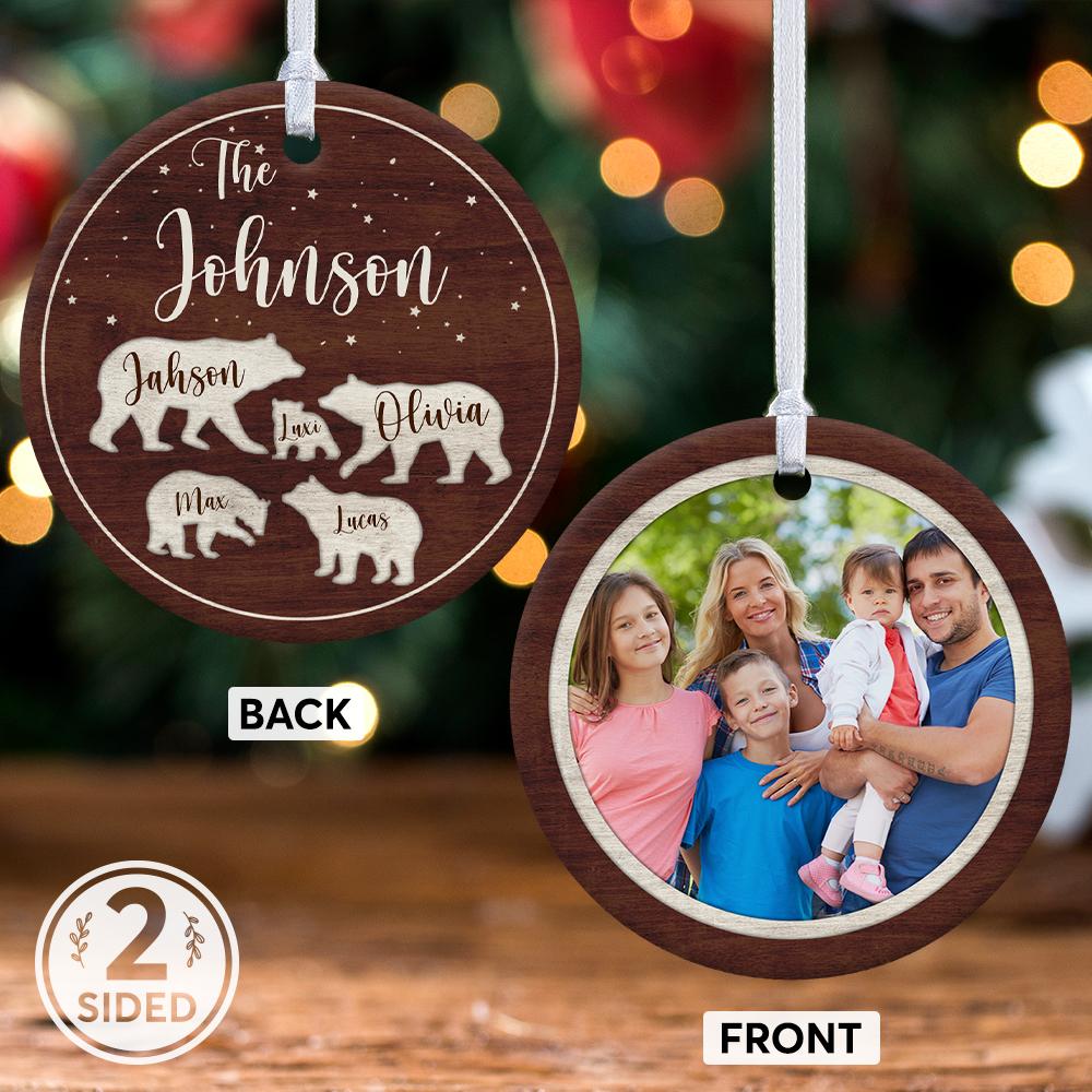 Bear Family Custom Decorative Christmas Circle Ornament Personalized with Photo and Text as Best Stocking Stuffer Ideas For Men and Women