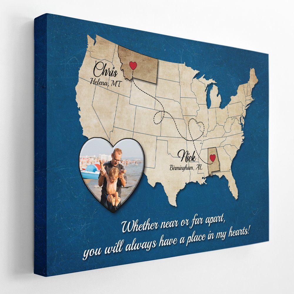 Custom Long Distance US Map Canvas Print| Personalized Gift For Family