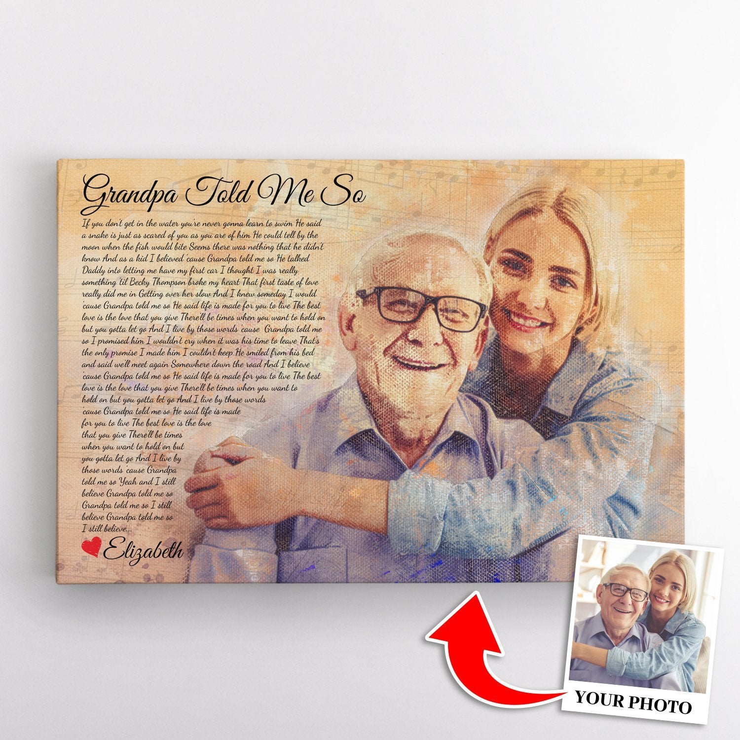 Does your grandpa love listening to music or is he a musician? If yes, why not send him a custom song lyrics wall art as a gift on this fathers day? Just provide his favorite song and a photo to make it more sentimental. The wall art will not only show your love to him but it’s also great song lyric artwork to decorate his house.