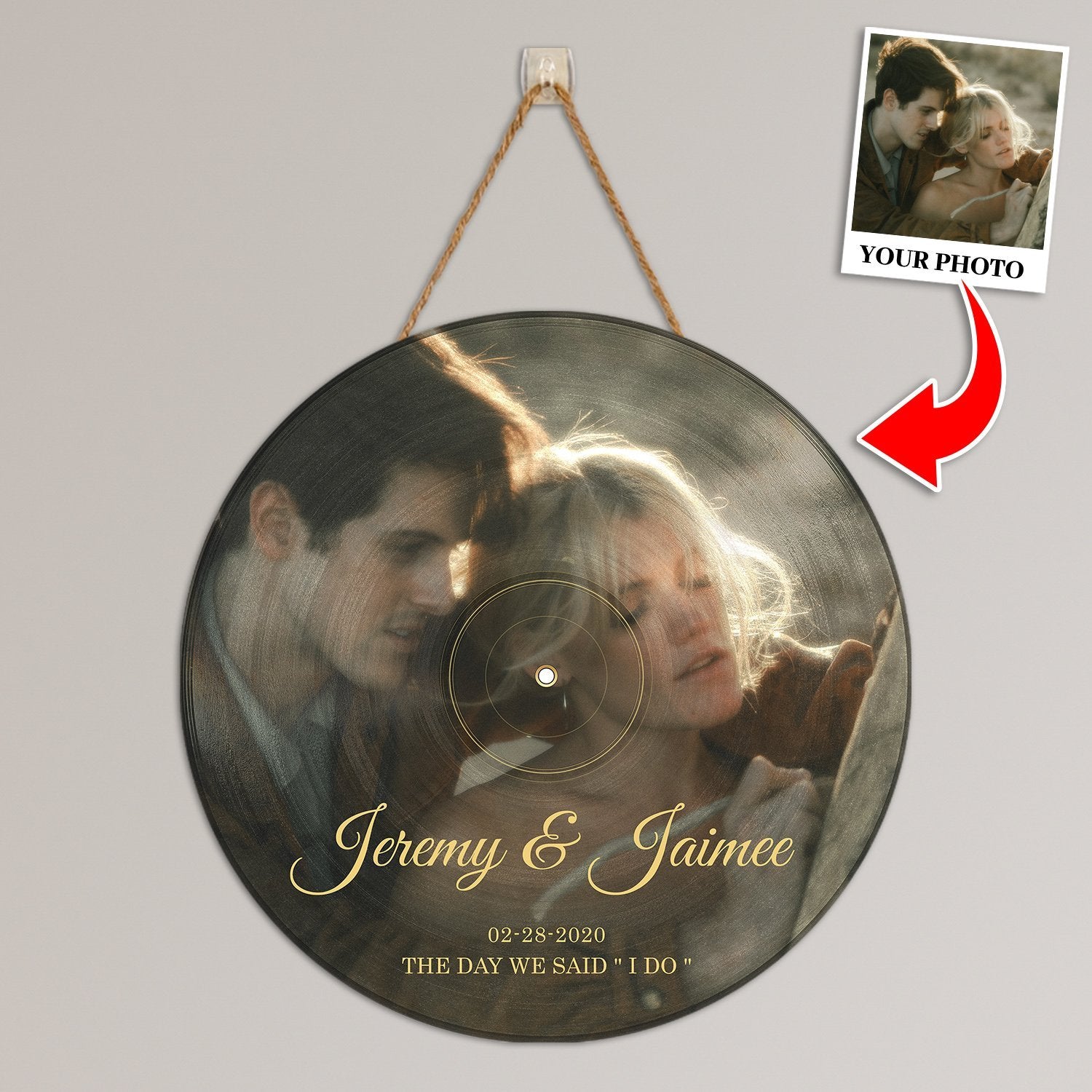 A wooden board with a wedding image will be an ornament that brings warmth to his bedroom. 