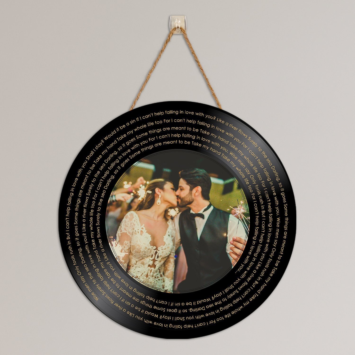 A custom song lyrics and photo printed on the round wood sign would become a wonderful valentine gift for your boyfriend 