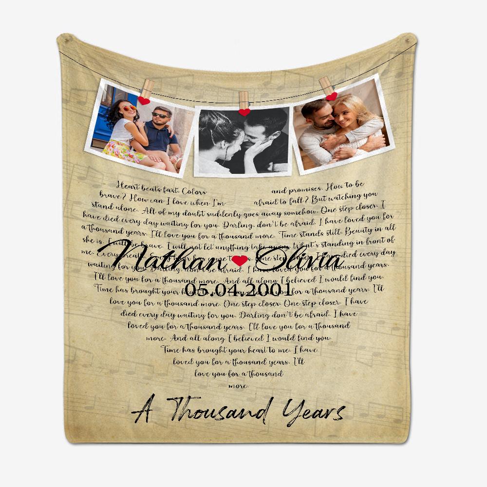 Heart Shape Blanket personalized with your favorite song lyrics, names and dates