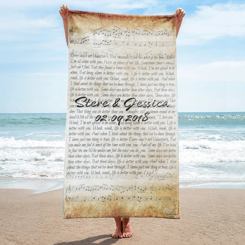 Custom song lyrics in a nostalgic style is a one-of-a-kind gift for men by adding your favorite song, names and date 