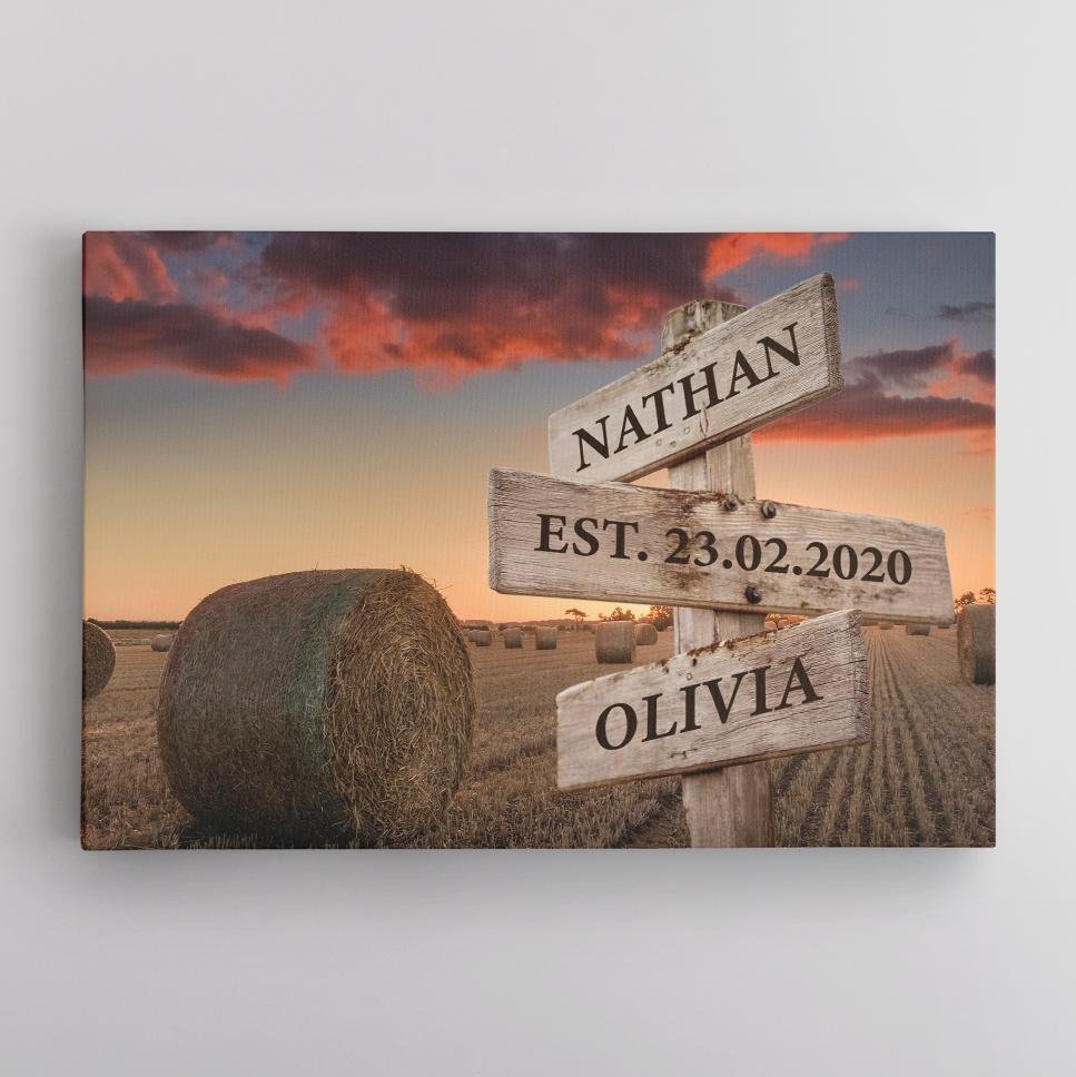 Your grandparents love to watch the sunset. So, why not design a Custom Street Sign Canvas with a countryside sunset background? Surely this will be a meaningful gift for their wedding anniversary. 