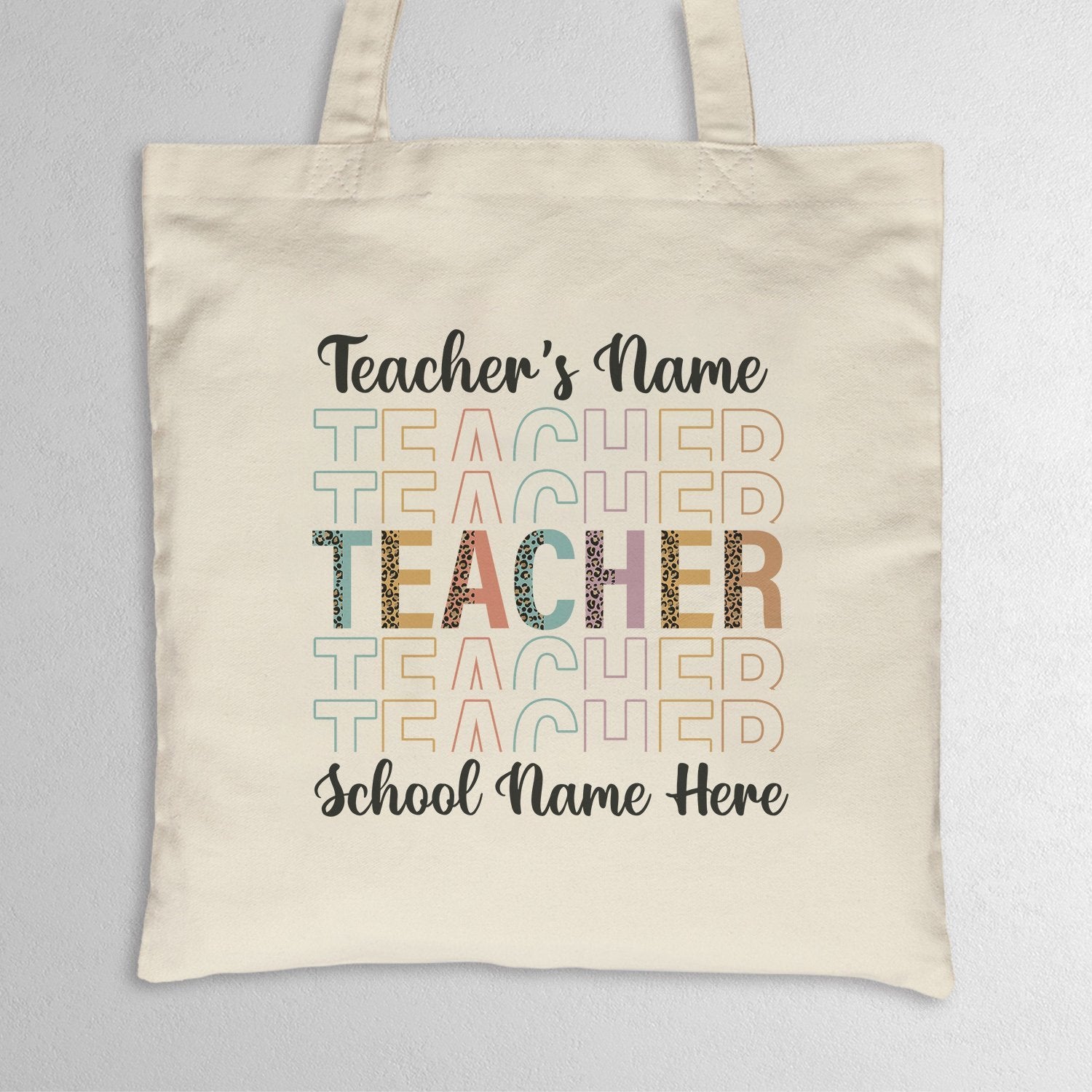 Custom Teacher Tote Bag, Customizable Name, Boho Rainbow Art