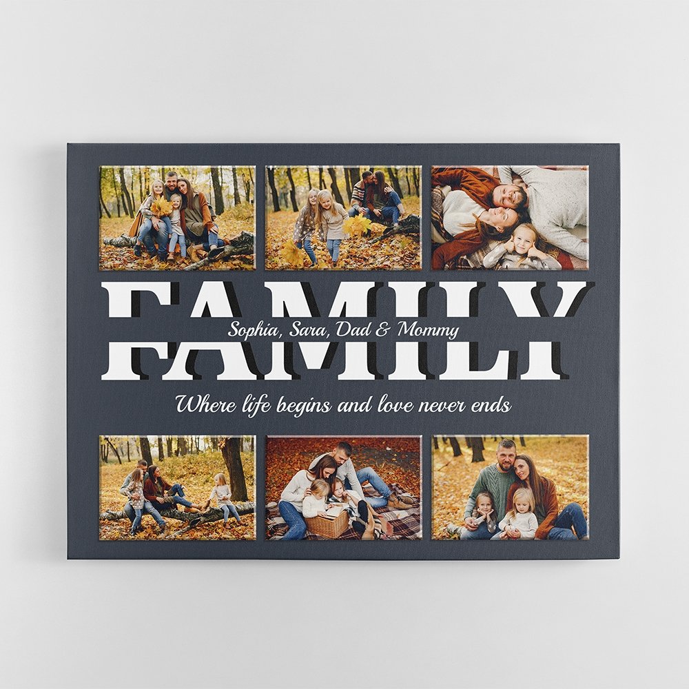 Best Family Custom Text & Photo Canvas Print - Navy Vintage Background