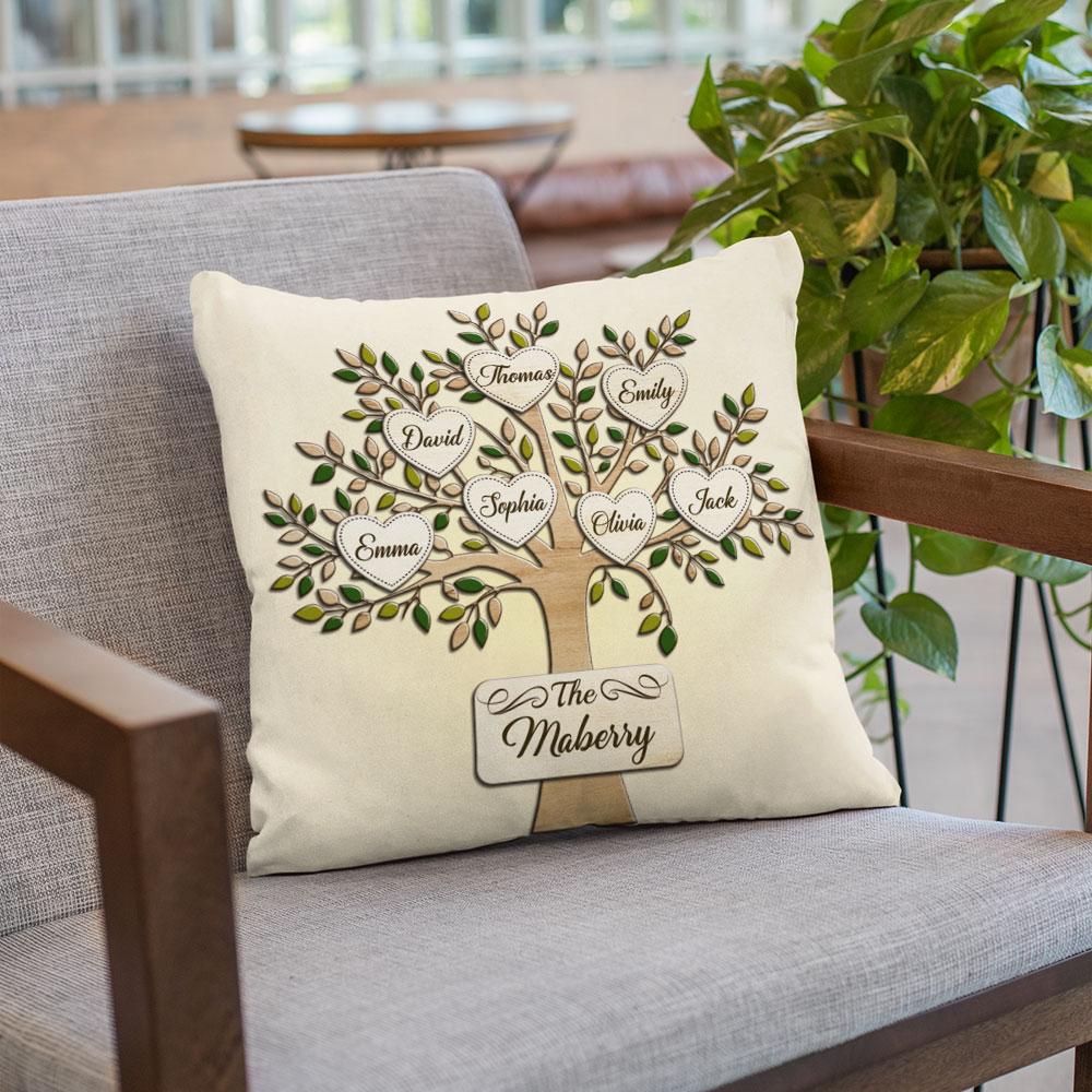 Family Tree Throw Pillow Customized With Text, Cozy Gifts For Grandpa , Best Home Decor Ideas