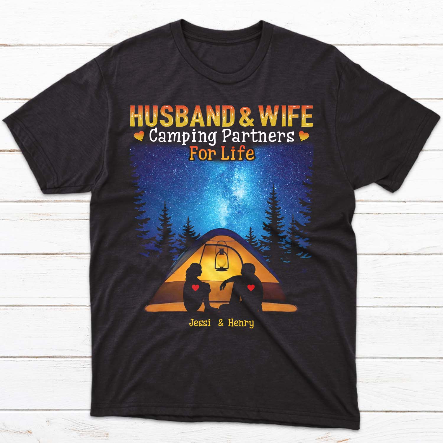 Husband & Wife matching t-shirt personalized with your names will offer you with many choices of colors and sizes 