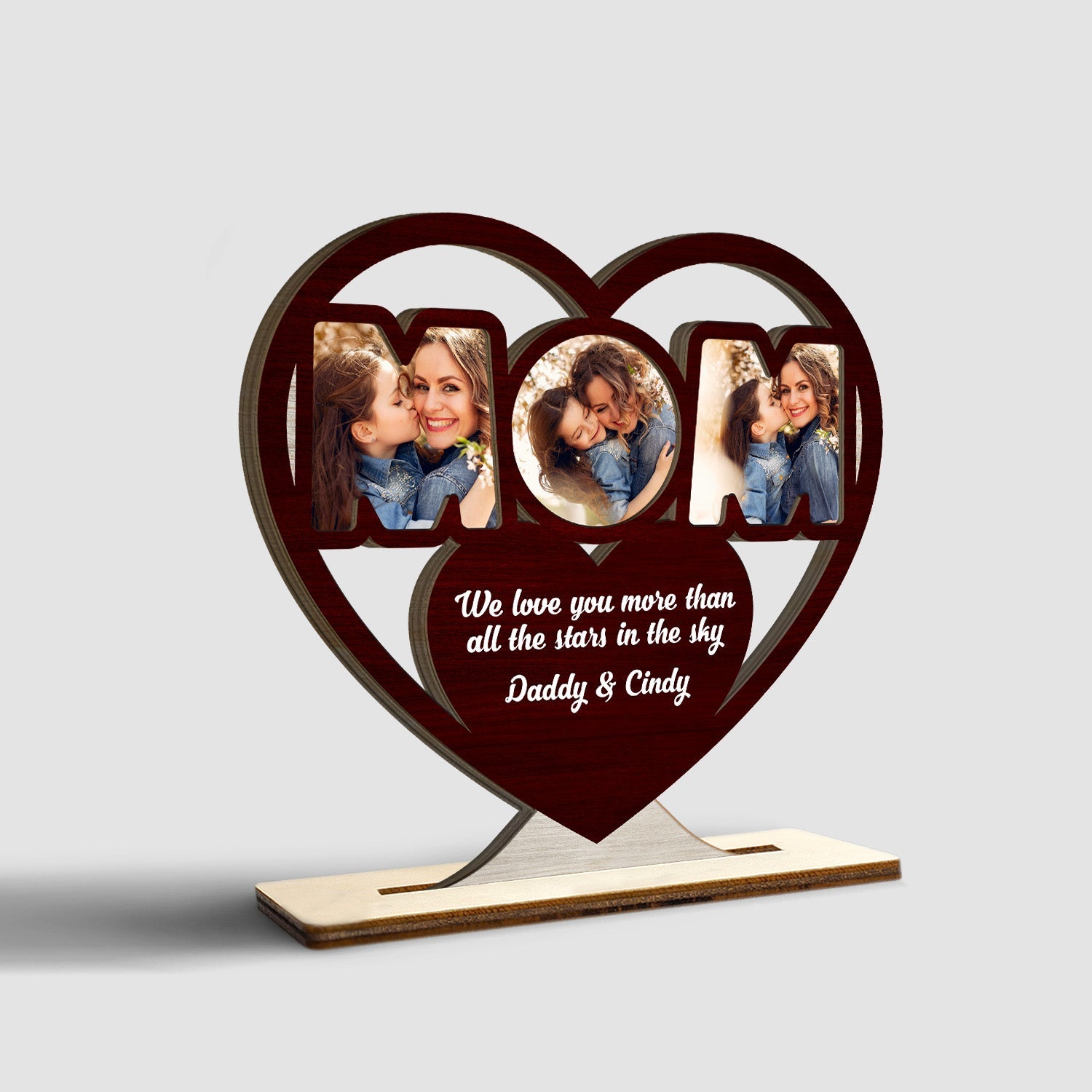 Custom Wooden Plaque 3 Layers, Customizable Photo And Name, Hearts Sha