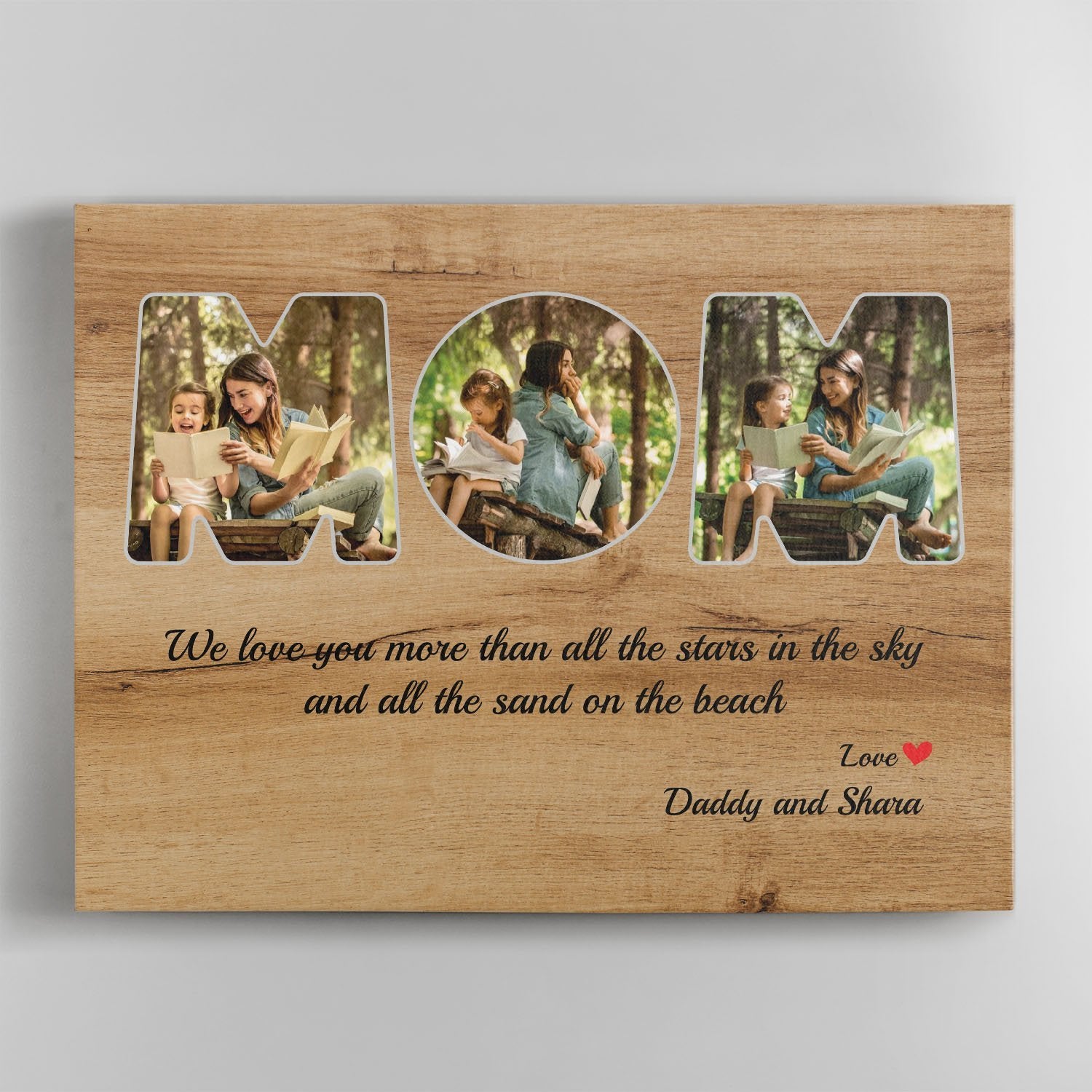 Mom Custom Photo, 5 Pictures, Customizable Name And Text, Round Wood S