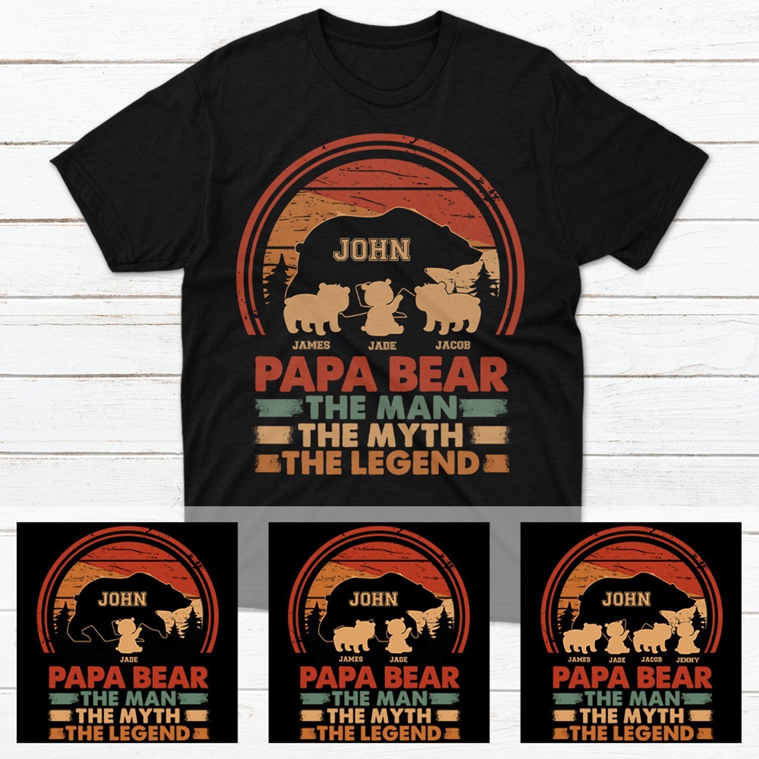 High-quality T-shirt print the phrase “Papa Bear The Man The Myth The Legend” is the best Fathers Day Gift