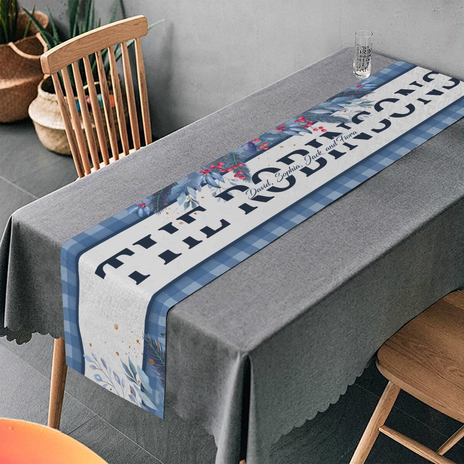 A multicolor custom family name print luxury style table runner is the best valentine gift for him