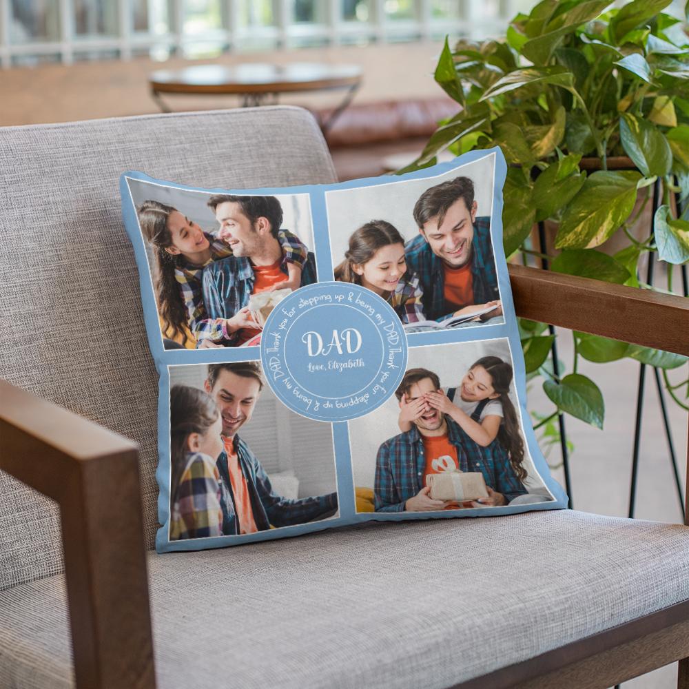 Want to get your stepdad something so soft? Bring him a Thank You For Stepping Up & Being My Dad Custom Photo Collage Pillow. Upload 4 memorial photos capturing good memories of you two on the pillow to tell him that you really love being with him. This would make him so happy.