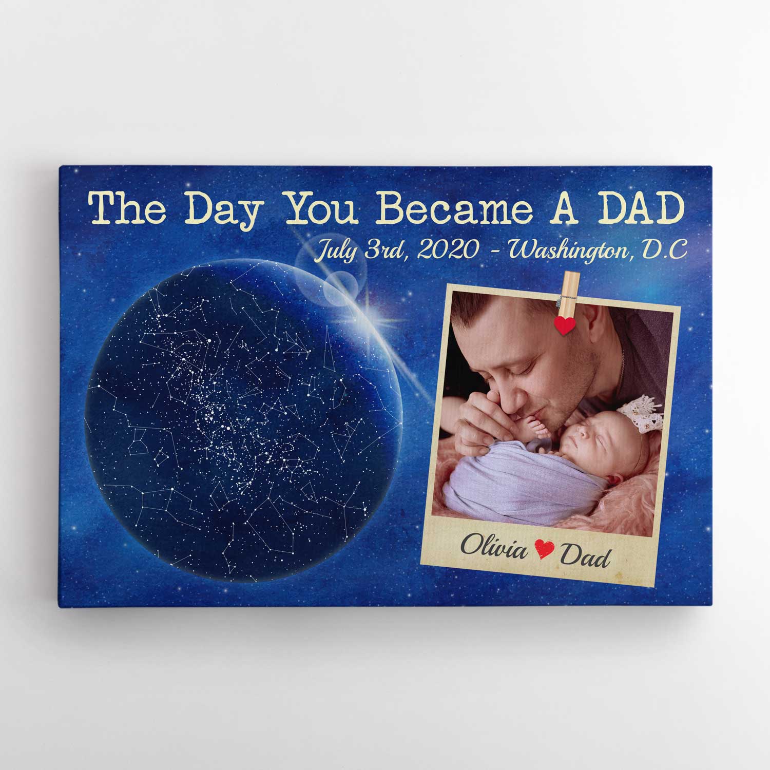 For the first father, the day of officially being a dad is so miraculous. Let’s help him save the day with a Custom Star Map Canvas. This unique gift will bring him back to the unique night sky of the day his life was changed. I’m sure that he would hang it on right away to beatify his wall decor and enjoy it every day