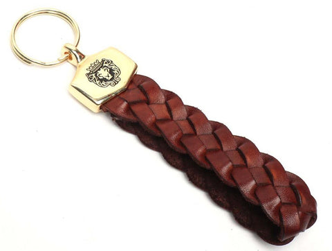 BROWN CIRCULAR WEAVED LEATHER BRUNE AND BARESKIN KEYCHAIN