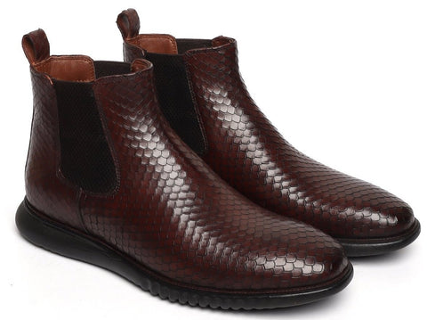 SNAKE SKIN TEXTURED CHELSEA BOOT WITH HAND SCALING AND LIGHT WEIGHT SOLE