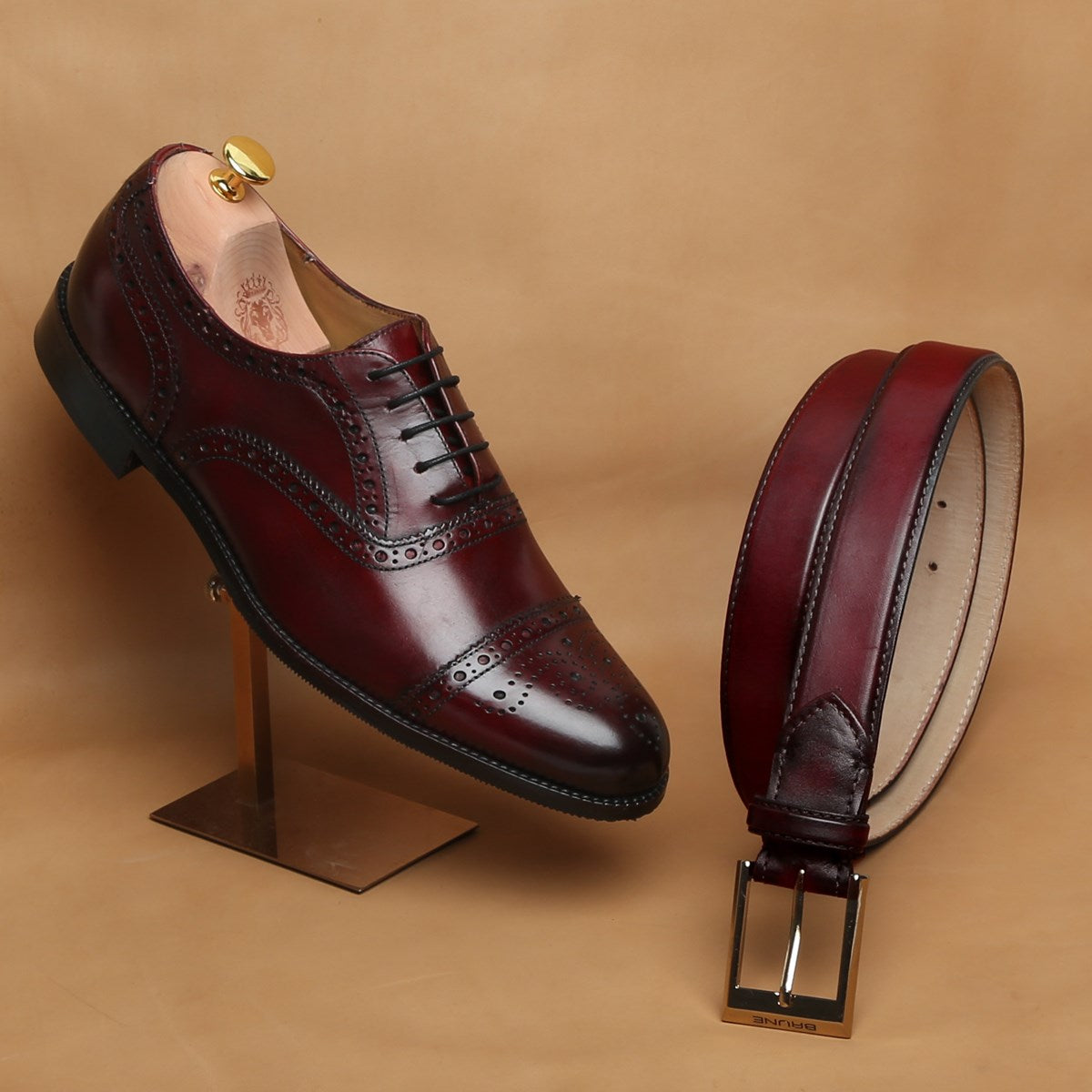 Combo of Wine Mod Quarter Brogue Leather Oxfords Shoes by Brune and ma