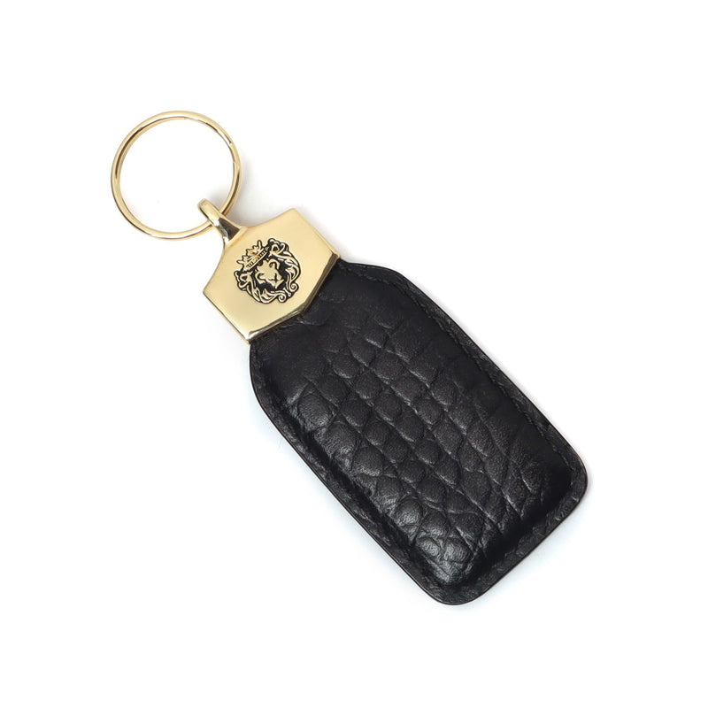 Metal Lion Croco Print Green Leather Triangular Key-chain With Belt Loop By Brune & Bareskin