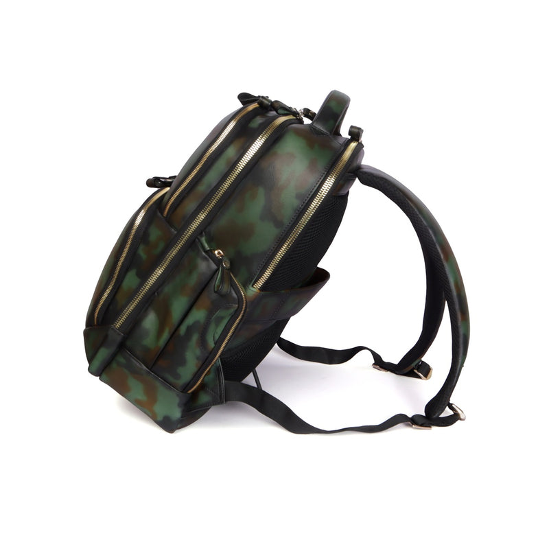 Camo Finish Multi-Step Pockets Hand Painted Leather Backpack by Brune & Bareskin