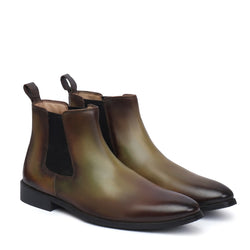 green leather chelsea boots