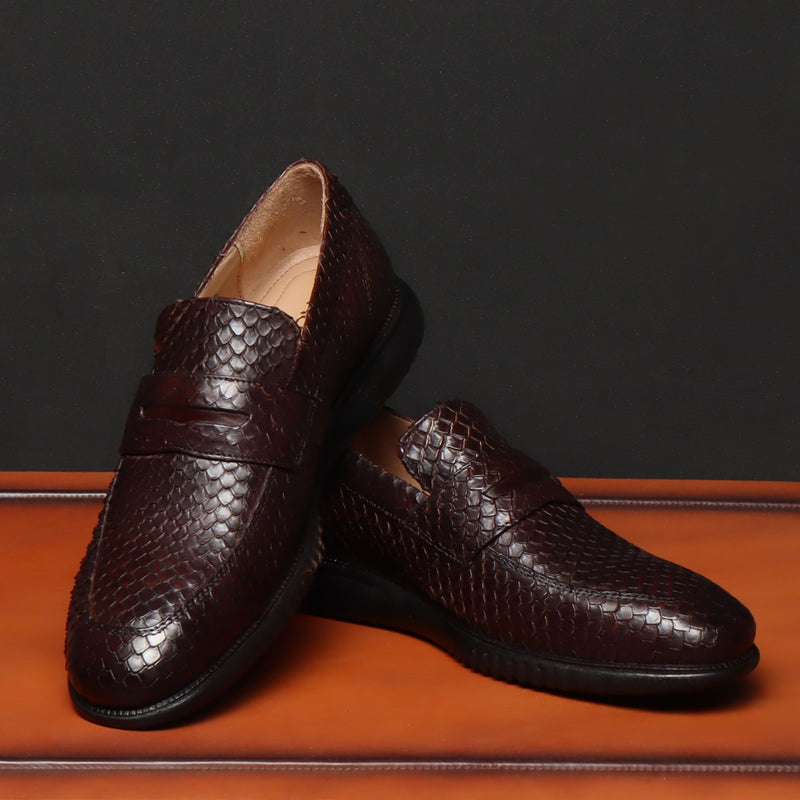 Brown Snake Print Leather Light Weight Super Flexible Loafers by Brune & Bareskin