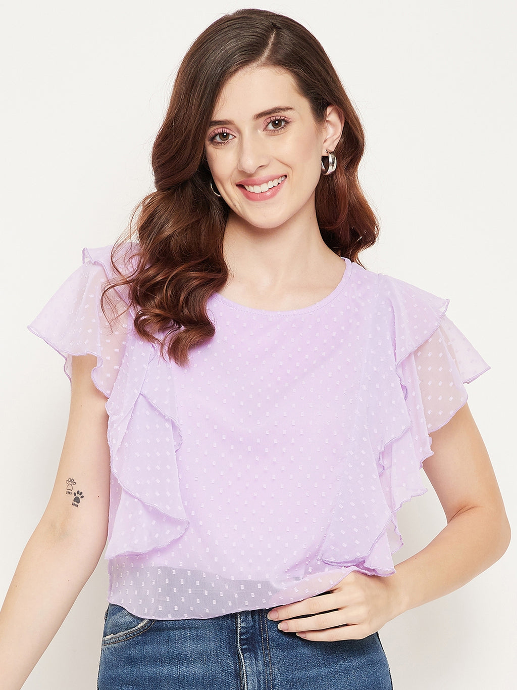 Women Lavender Smocked Cinched Waist Smocking Crop Top - BITTERLIME