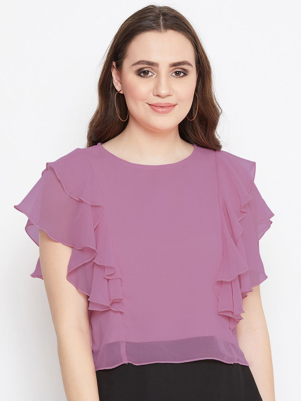 Women Lavender Smocked Cinched Waist Smocking Crop Top - BITTERLIME