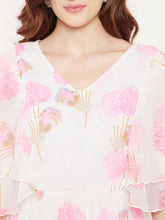 Load image into Gallery viewer, White &amp; Pink Floral Georgette Dress