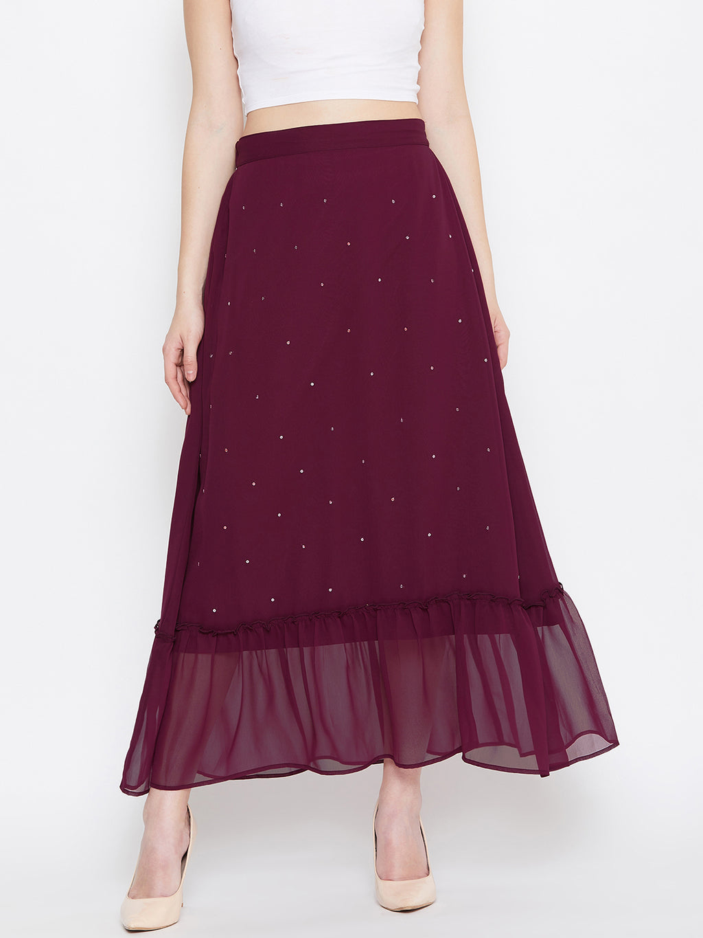 Burgundy Layered Skirt (Sku- BLMG20216) - BITTERLIME