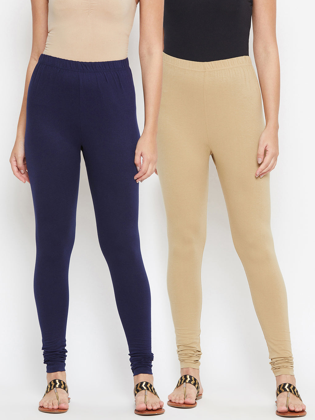 White & Navy Blue Churidar Legging Combo (Sku- LEGCO12956