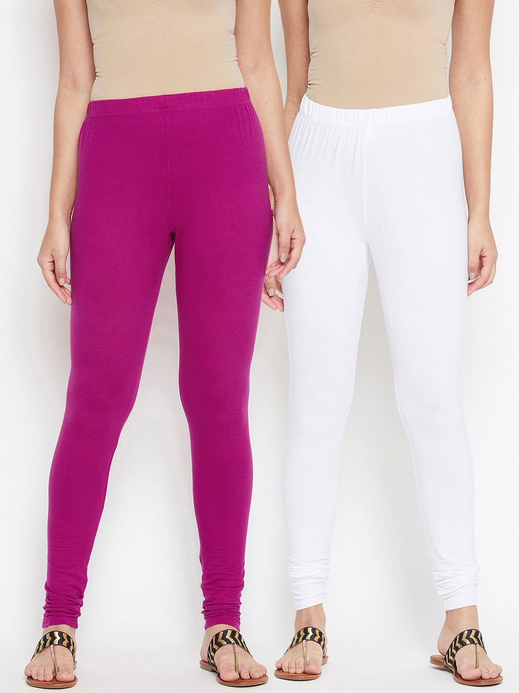 Buy ATLANS CLOTHS Pink and White Churidar Leggings for Active