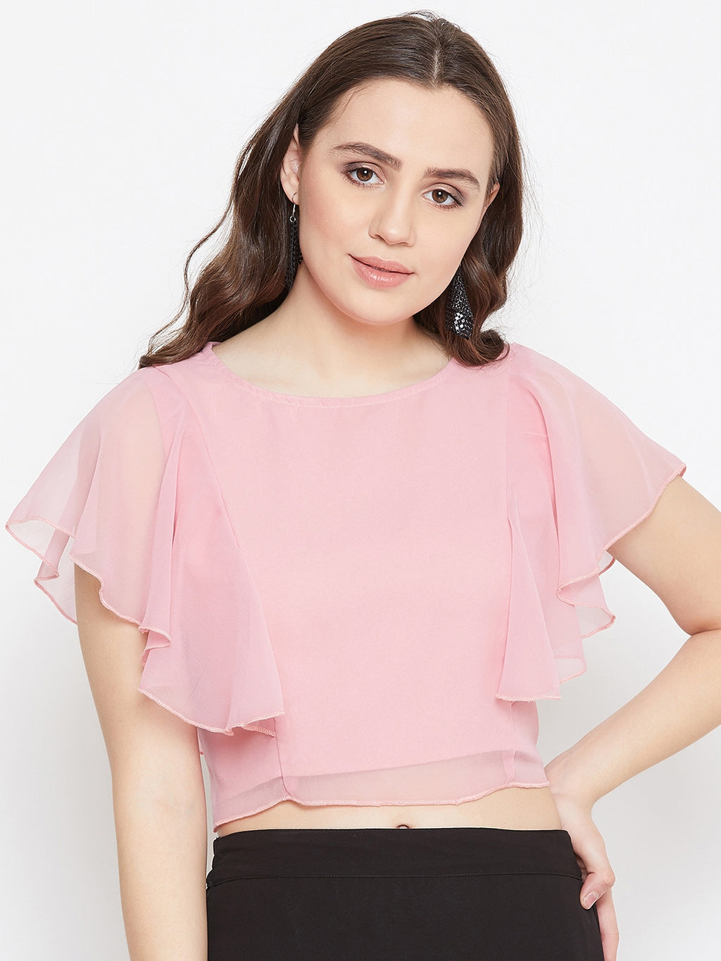 Pink Layered Crop Top (Sku- BLMG20212) - BITTERLIME